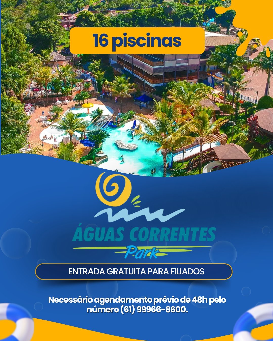 Águas Correntes Park — 16 piscinas, entrada gratuita para filiados