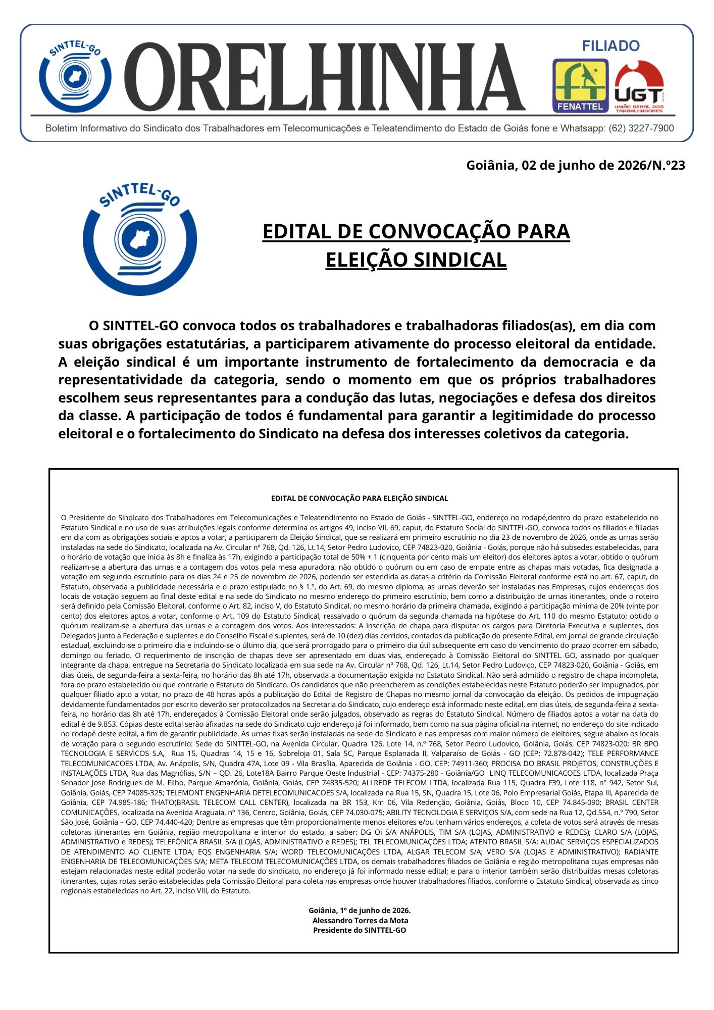 Edital de Convocacao para Eleicao Sindical