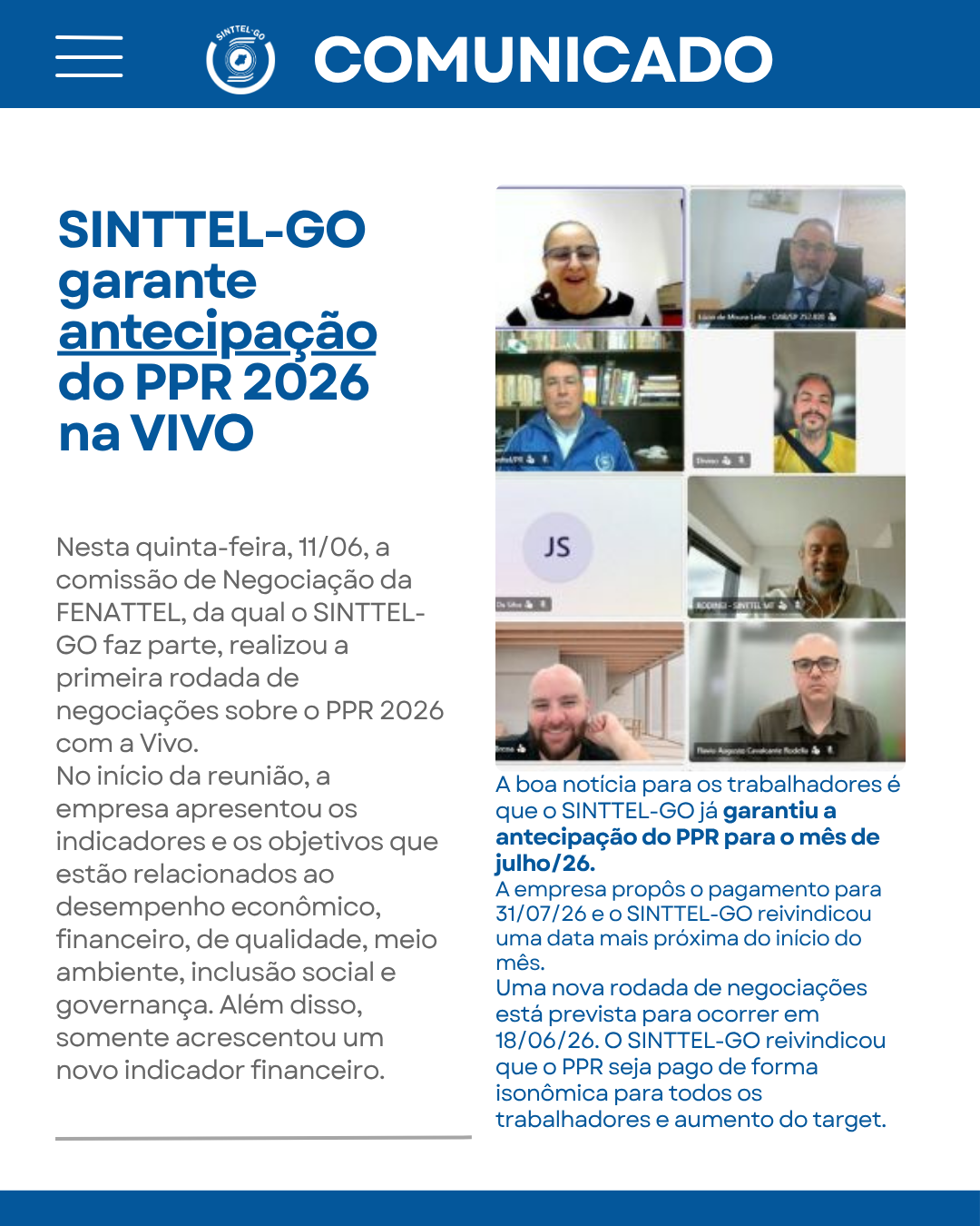 SINTTEL-GO garante antecipação do PPR 2026 na VIVO